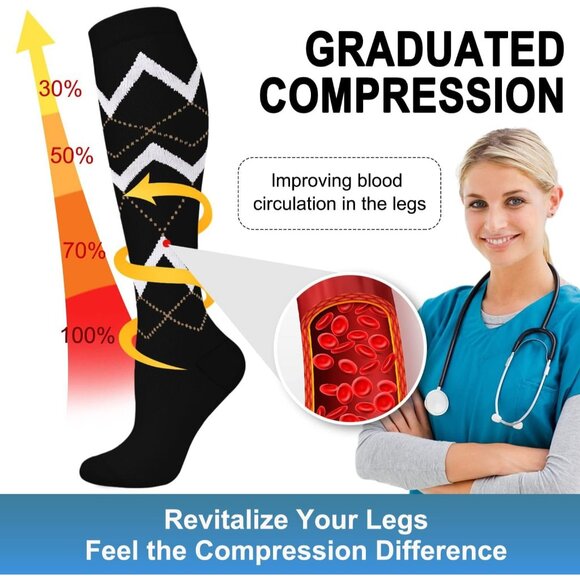 Women's Multi Color 6 Pairs Compression Socks 15-20mmhg Compression Stockings - Picture 3 of 6